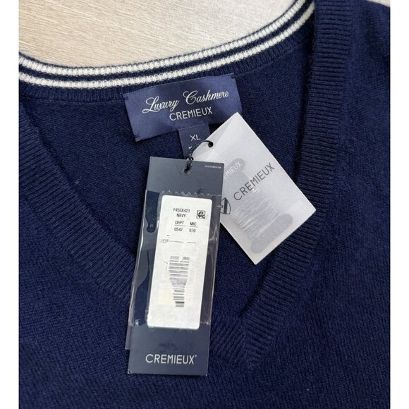 DANIEL CREMIEUX XL NAVY BLUE V-Neck LUXURY CASHMERE Sweater NEW $200 - Picture 6 of 8